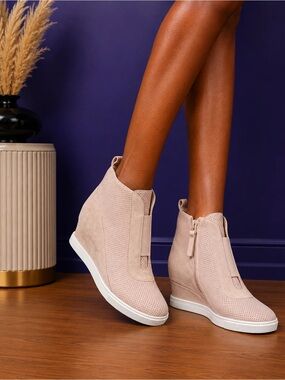 Beige Wedge Sneaker Booties - Women Shoes
